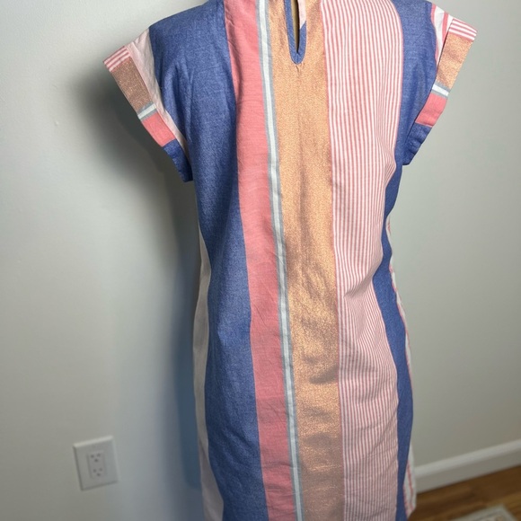 Caston chambray striped dress with shimmer stripes, pockets, pullover dress sm. - Picture 6 of 9